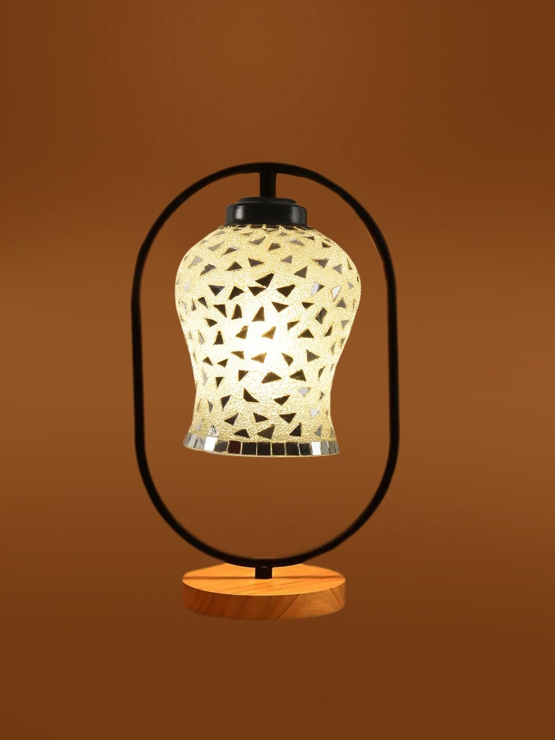 Multicolor Glass Wooden & Iron Table Lamp -17 Inch Height -AG1