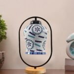 Multicolor Glass Wooden & Iron Table Lamp -17 Inch Height -ABM