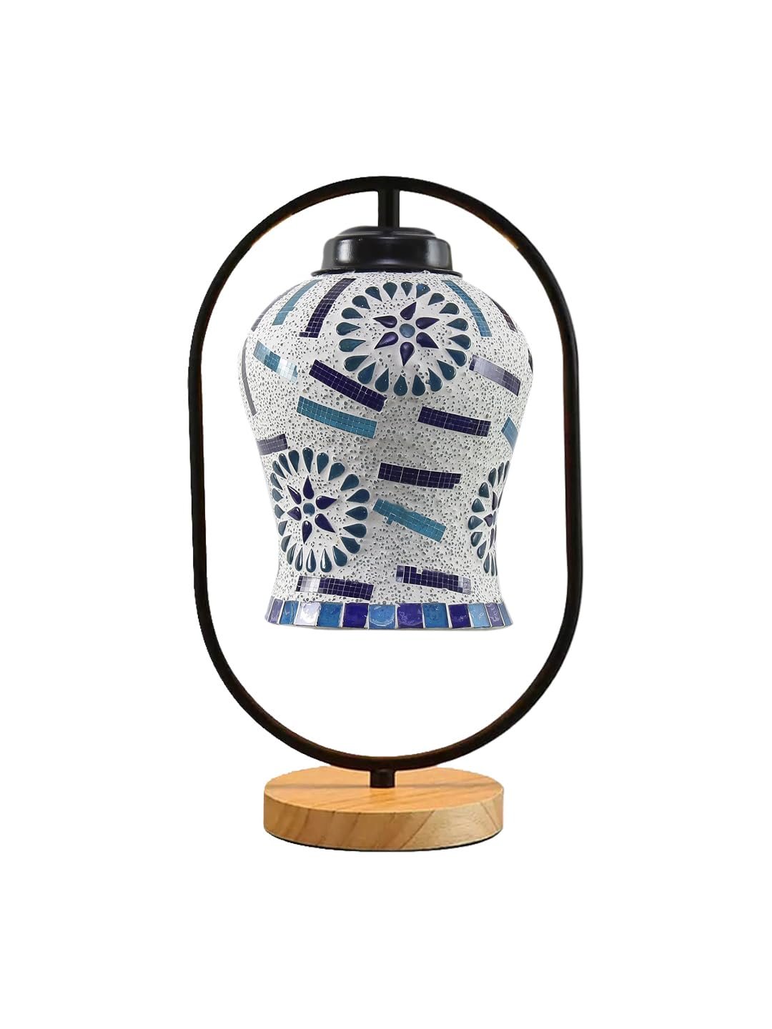 Multicolor Glass Wooden & Iron Table Lamp -17 Inch Height -ABM