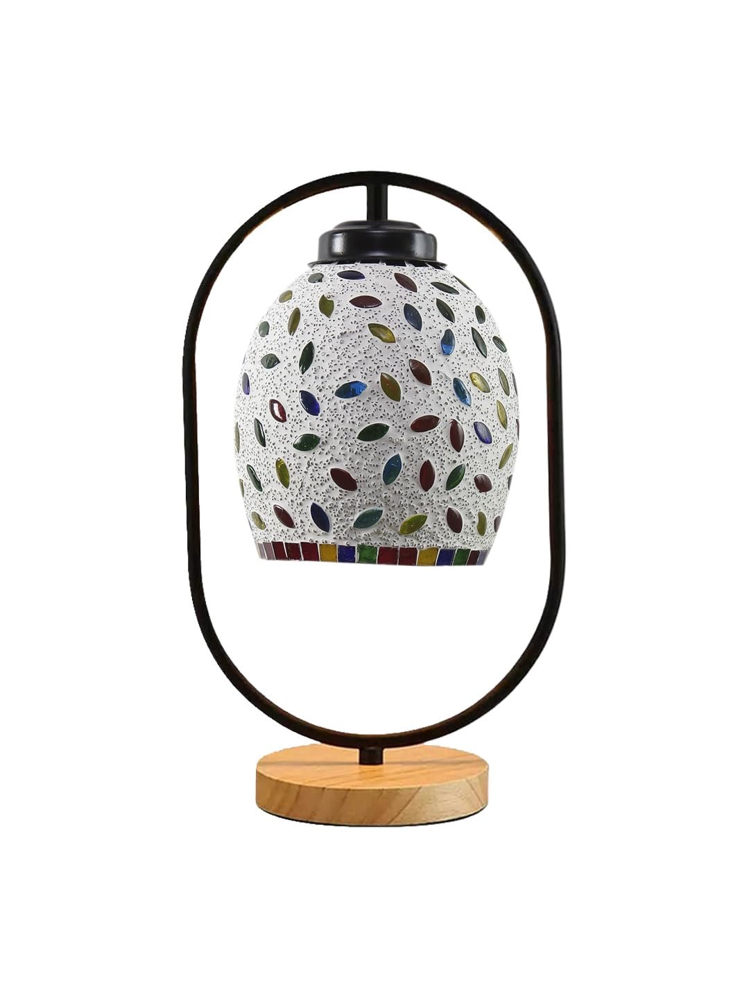 Multicolor Glass Wooden & Iron Table Lamp -17 Inch Height -ANB
