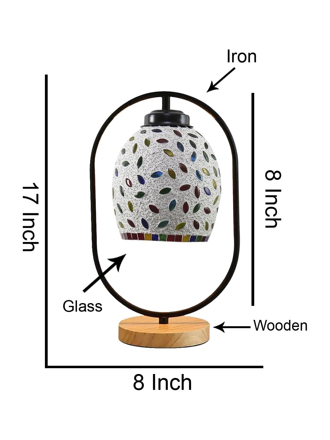 Multicolor Glass Wooden & Iron Table Lamp -17 Inch Height -ANB
