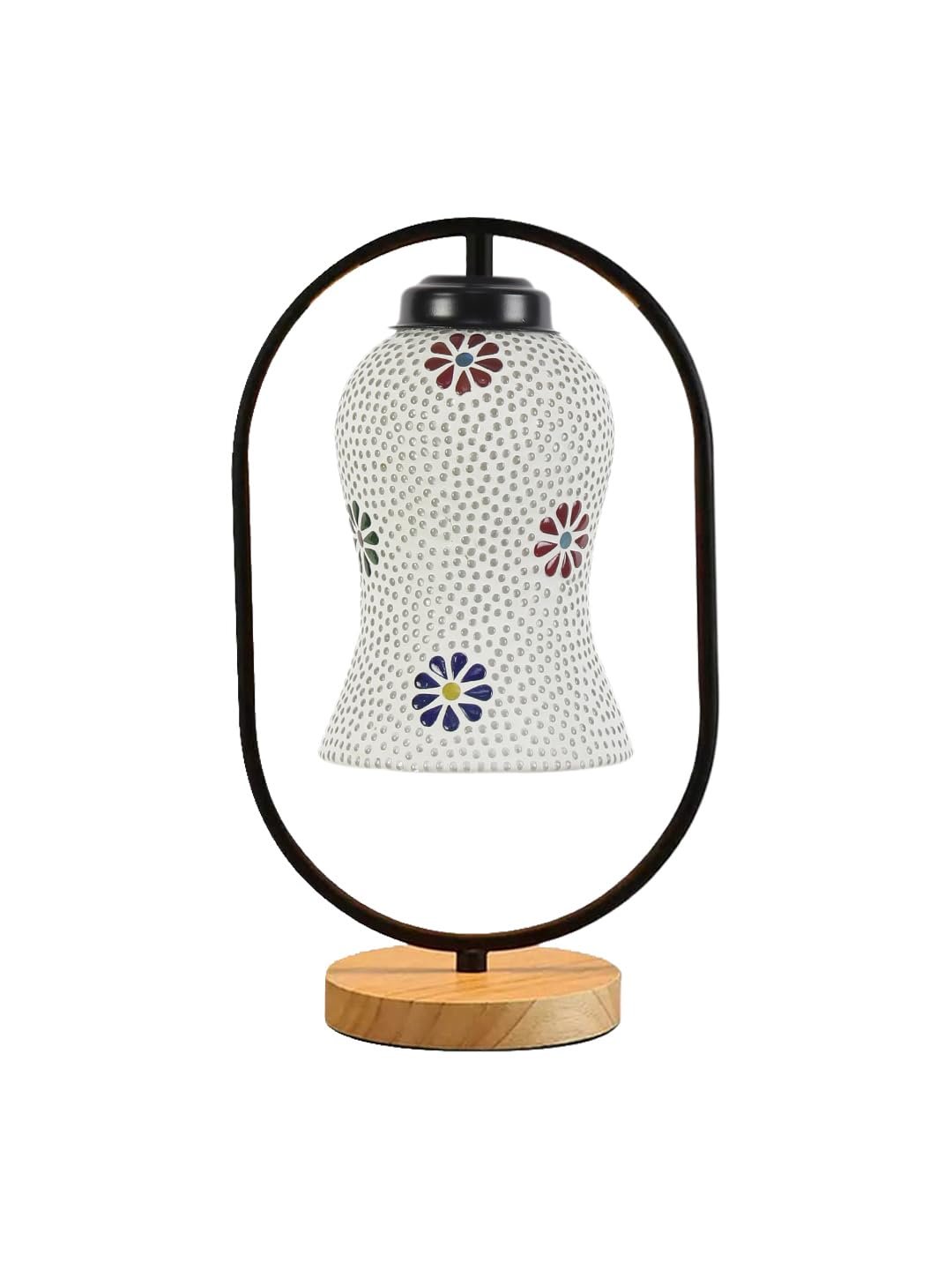 Multicolor Glass Wooden & Iron Table Lamp -17 Inch Height -ANH