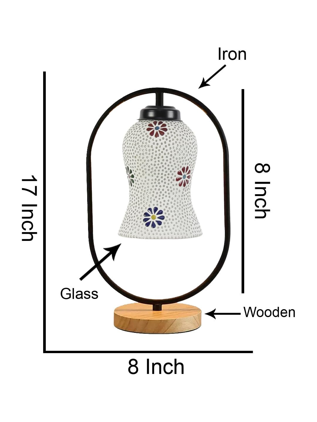 Multicolor Glass Wooden & Iron Table Lamp -17 Inch Height -ANH