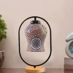 Multicolor Glass Wooden & Iron Table Lamp -17 Inch Height -AJH