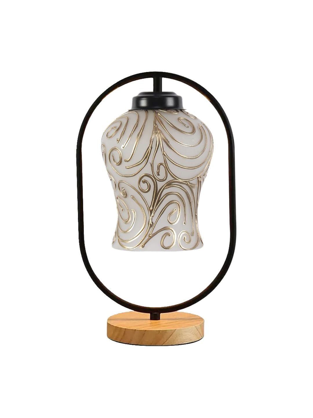 Multicolor Glass Wooden & Iron Table Lamp -17 Inch Height -APL
