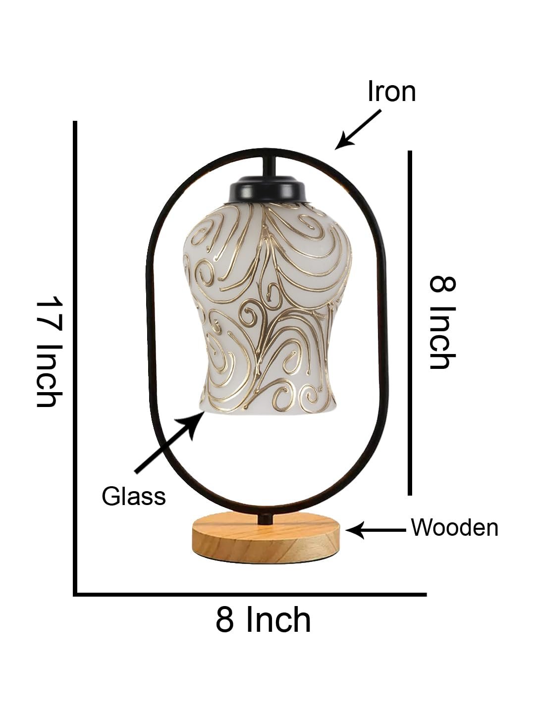 Multicolor Glass Wooden & Iron Table Lamp -17 Inch Height -APL