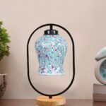 Multicolor Glass Wooden & Iron Table Lamp -17 Inch Height -AKA