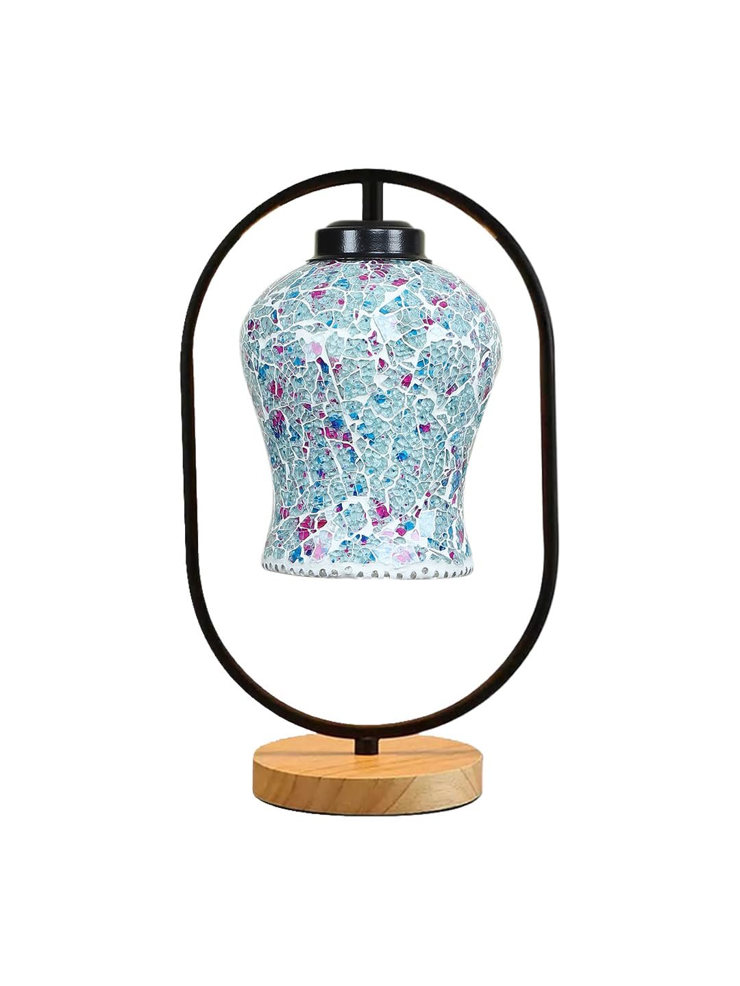 Multicolor Glass Wooden & Iron Table Lamp -17 Inch Height -AKA