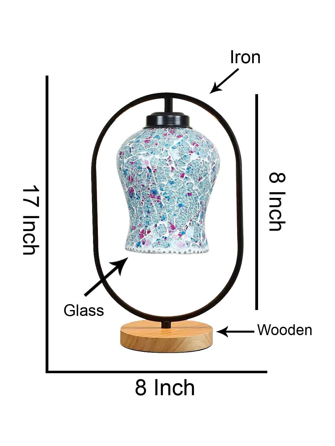Multicolor Glass Wooden & Iron Table Lamp -17 Inch Height -AKA