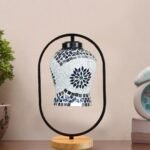 Multicolor Glass Wooden & Iron Table Lamp -17 Inch Height -JHU