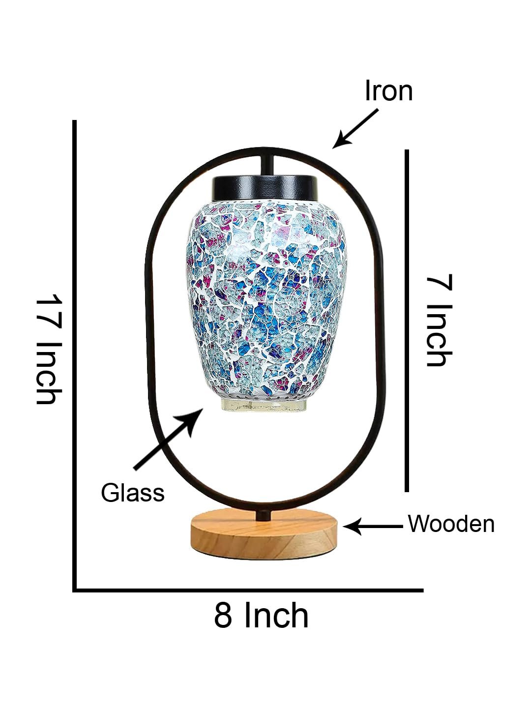 Multicolor Glass Wooden & Iron Table Lamp -17 Inch Height -LPO