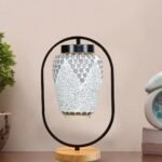 Multicolor Glass Wooden & Iron Table Lamp -17 Inch Height -MNKI
