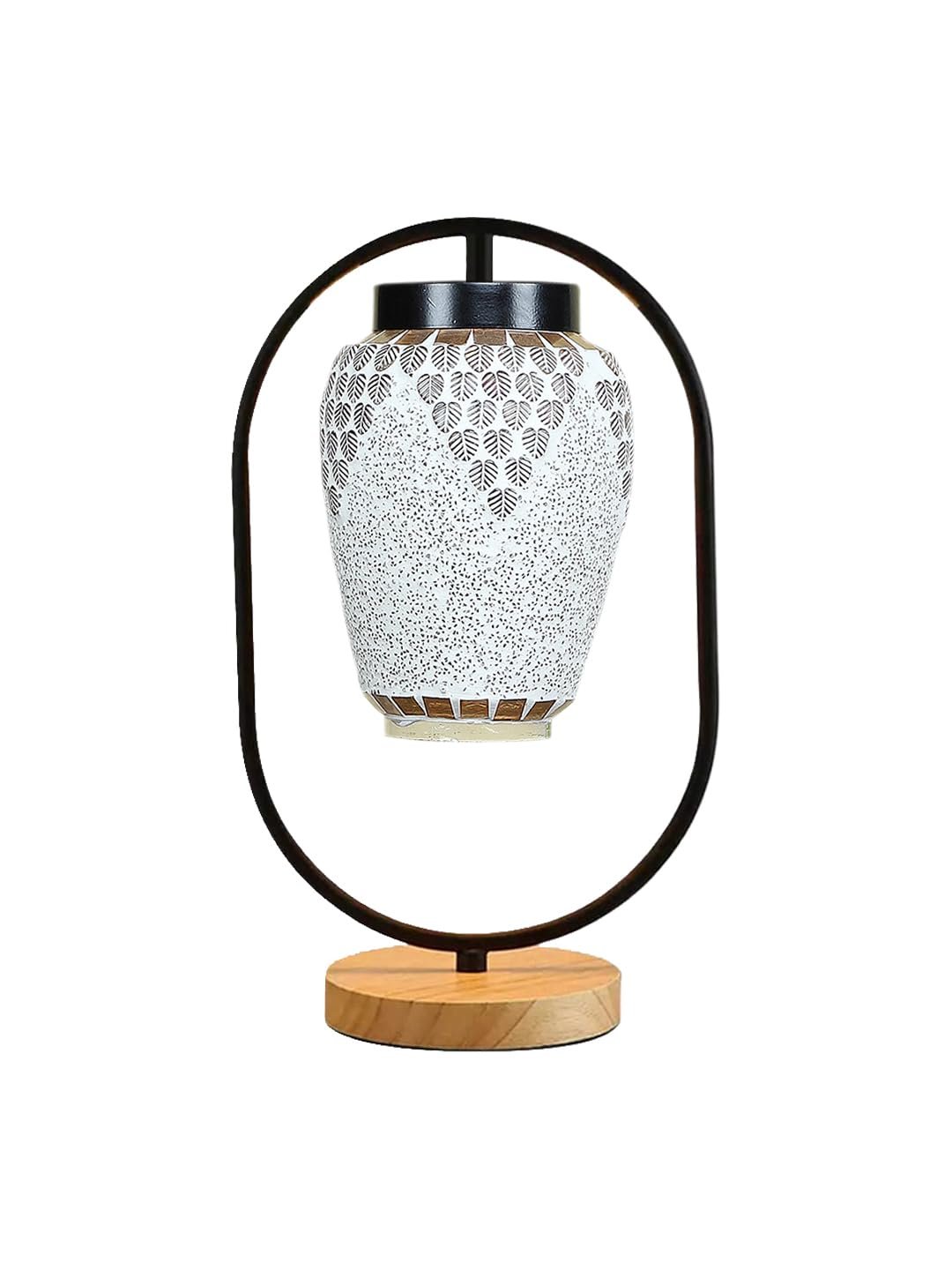 Multicolor Glass Wooden & Iron Table Lamp -17 Inch Height -MNKI
