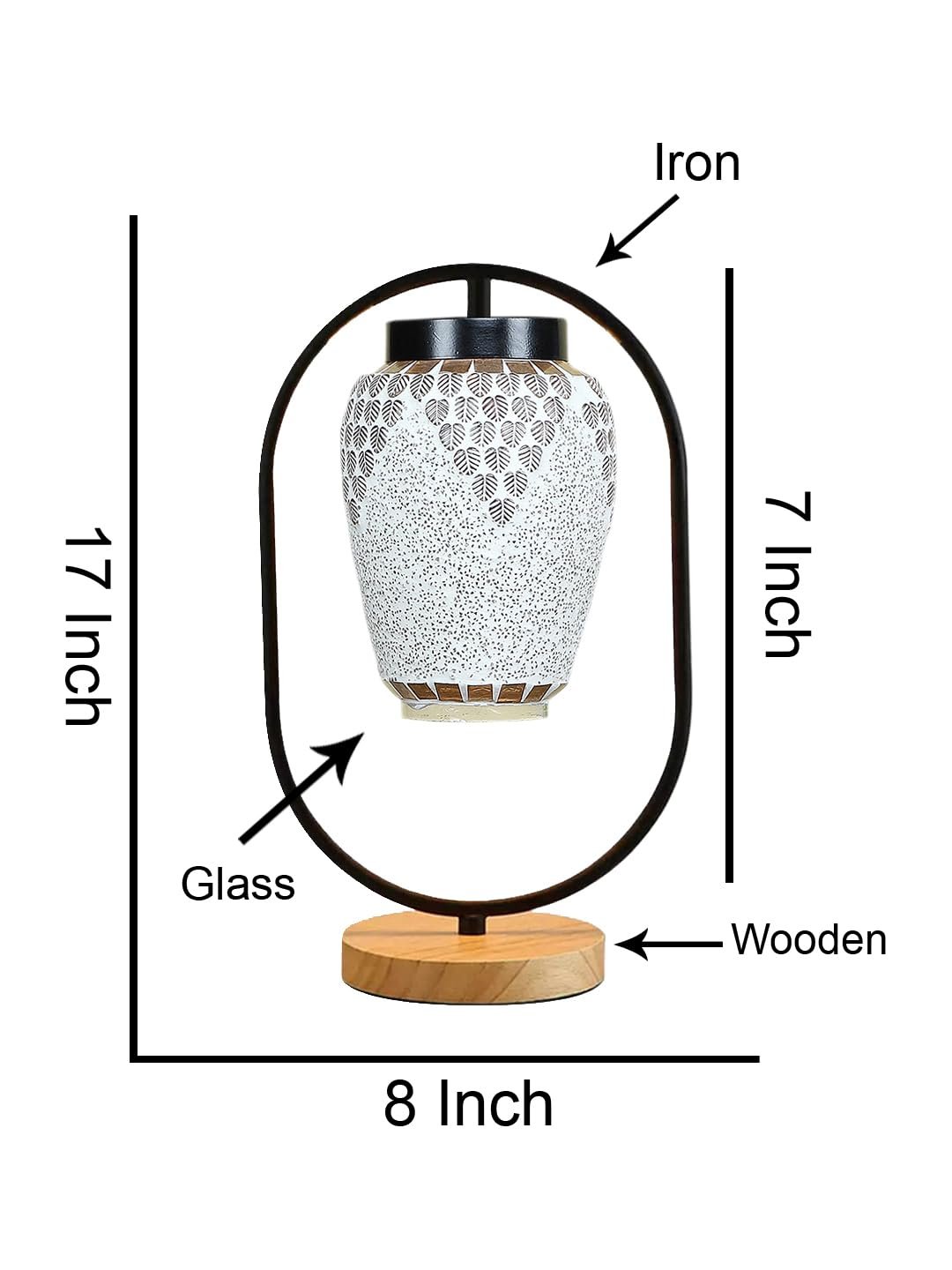 Multicolor Glass Wooden & Iron Table Lamp -17 Inch Height -MNKI
