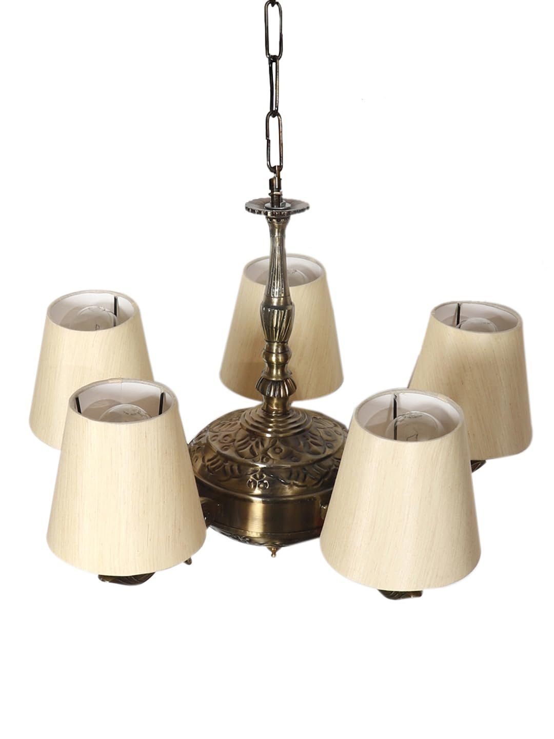 Lights conical Off-White Cotton Shade with Antique Golden Chandelier
