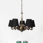 Lights conical Black Cotton Shade with Antique Golden Chandelier