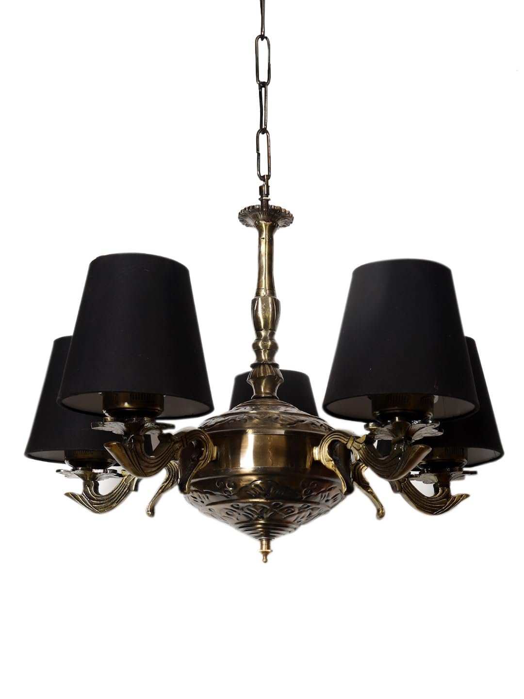 Lights conical Black Cotton Shade with Antique Golden Chandelier