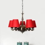 Lights Red conical Cotton Shade with Antique Golden Chandelier