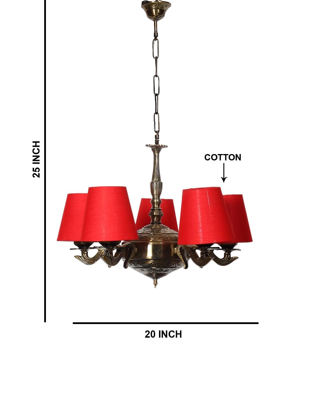Lights Red conical Cotton Shade with Antique Golden Chandelier