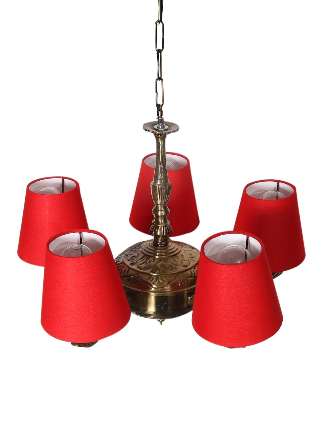 Lights Red conical Cotton Shade with Antique Golden Chandelier