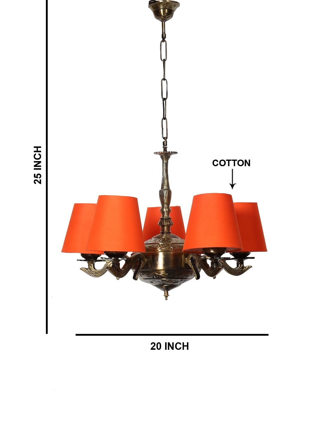 Lights Orange conical Cotton Shade with Antique Golden Chandelier
