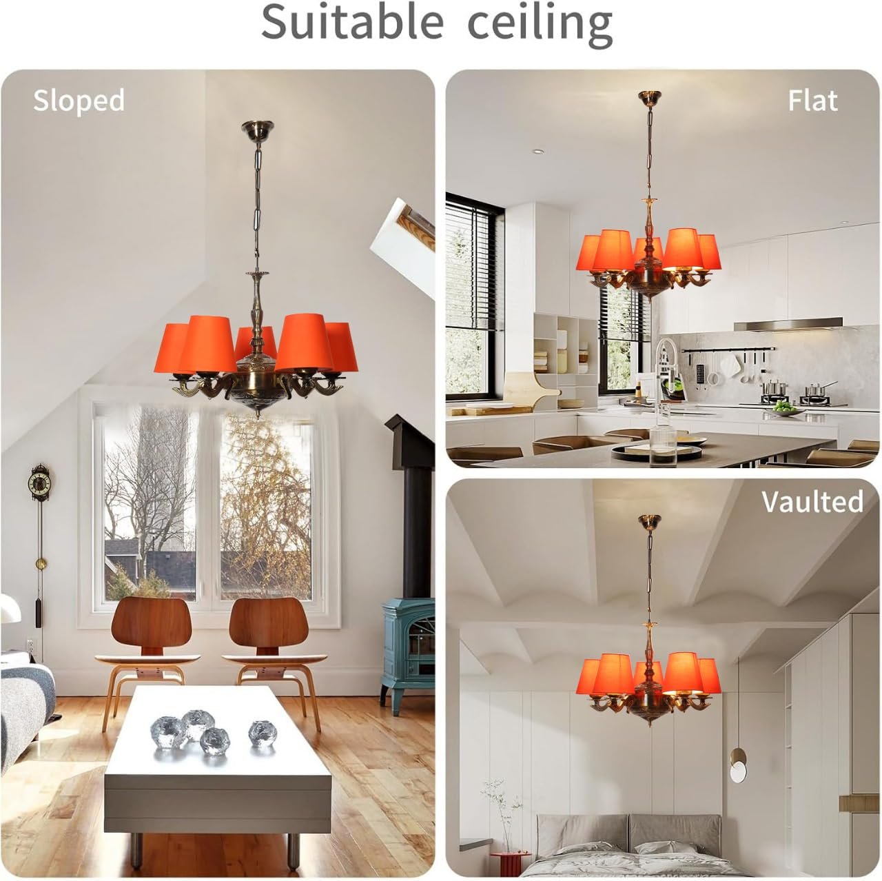 Lights Orange conical Cotton Shade with Antique Golden Chandelier
