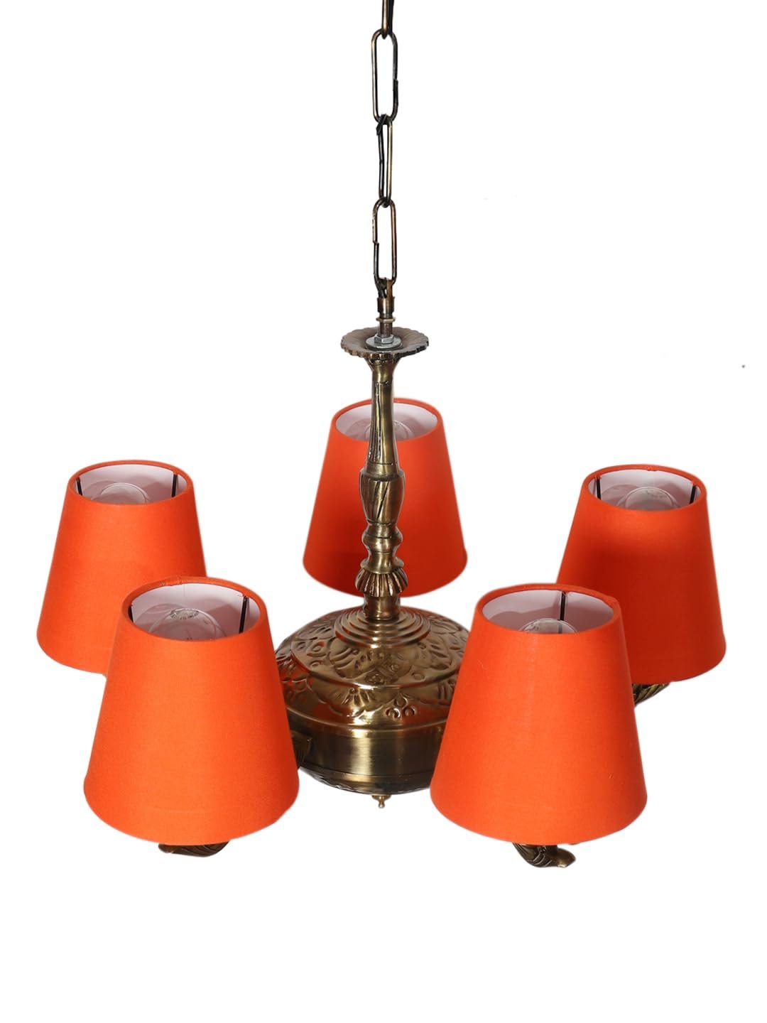 Lights Orange conical Cotton Shade with Antique Golden Chandelier