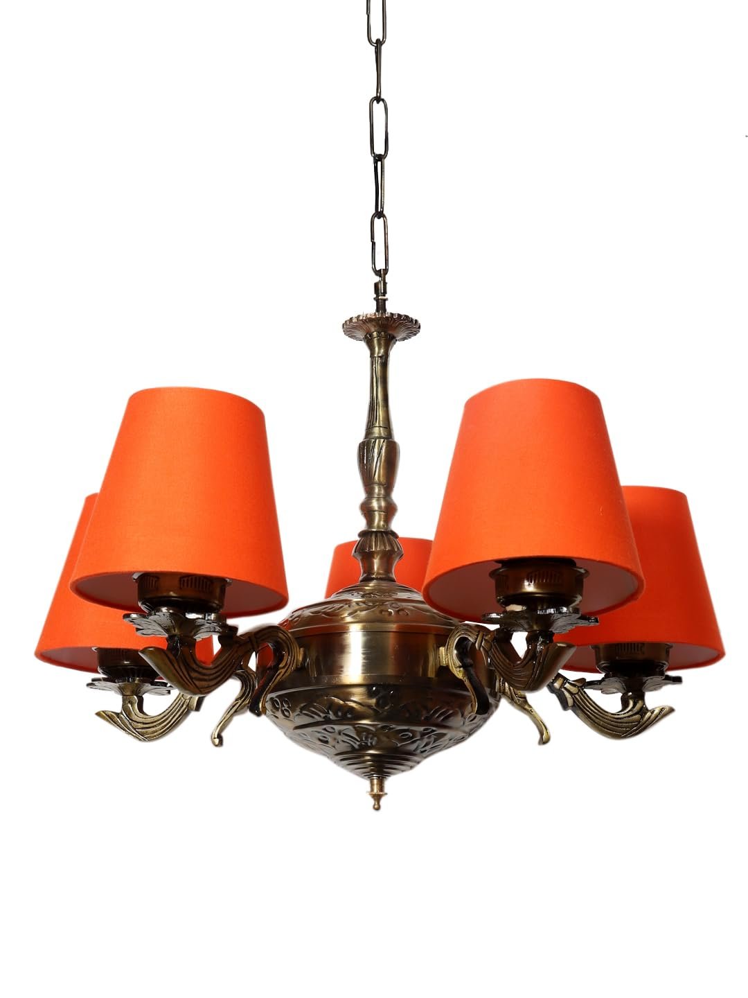 Lights Orange conical Cotton Shade with Antique Golden Chandelier