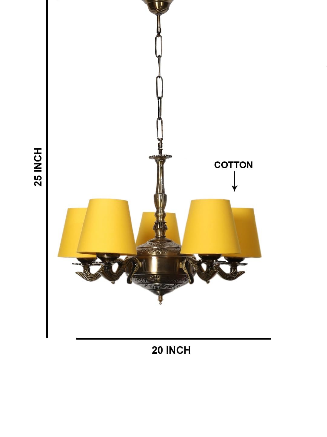 Lights Yellow conical Cotton Shade with Antique Golden Chandelier