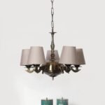 Lights Grey conical Cotton Shade with Antique Golden Chandelier