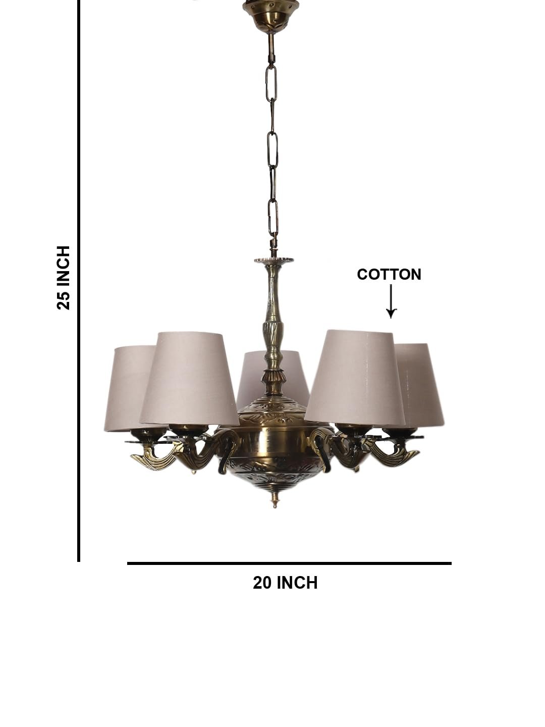 Lights Grey conical Cotton Shade with Antique Golden Chandelier