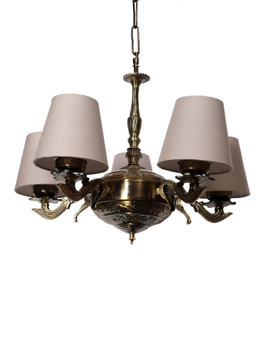 Lights Grey conical Cotton Shade with Antique Golden Chandelier