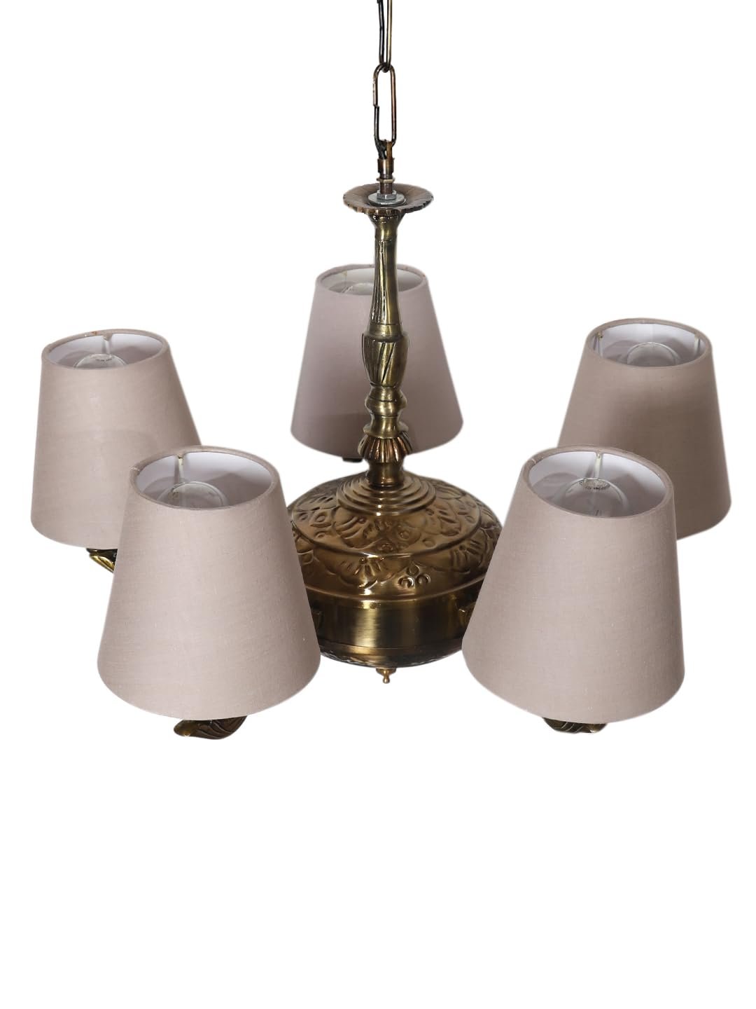 Lights Grey conical Cotton Shade with Antique Golden Chandelier