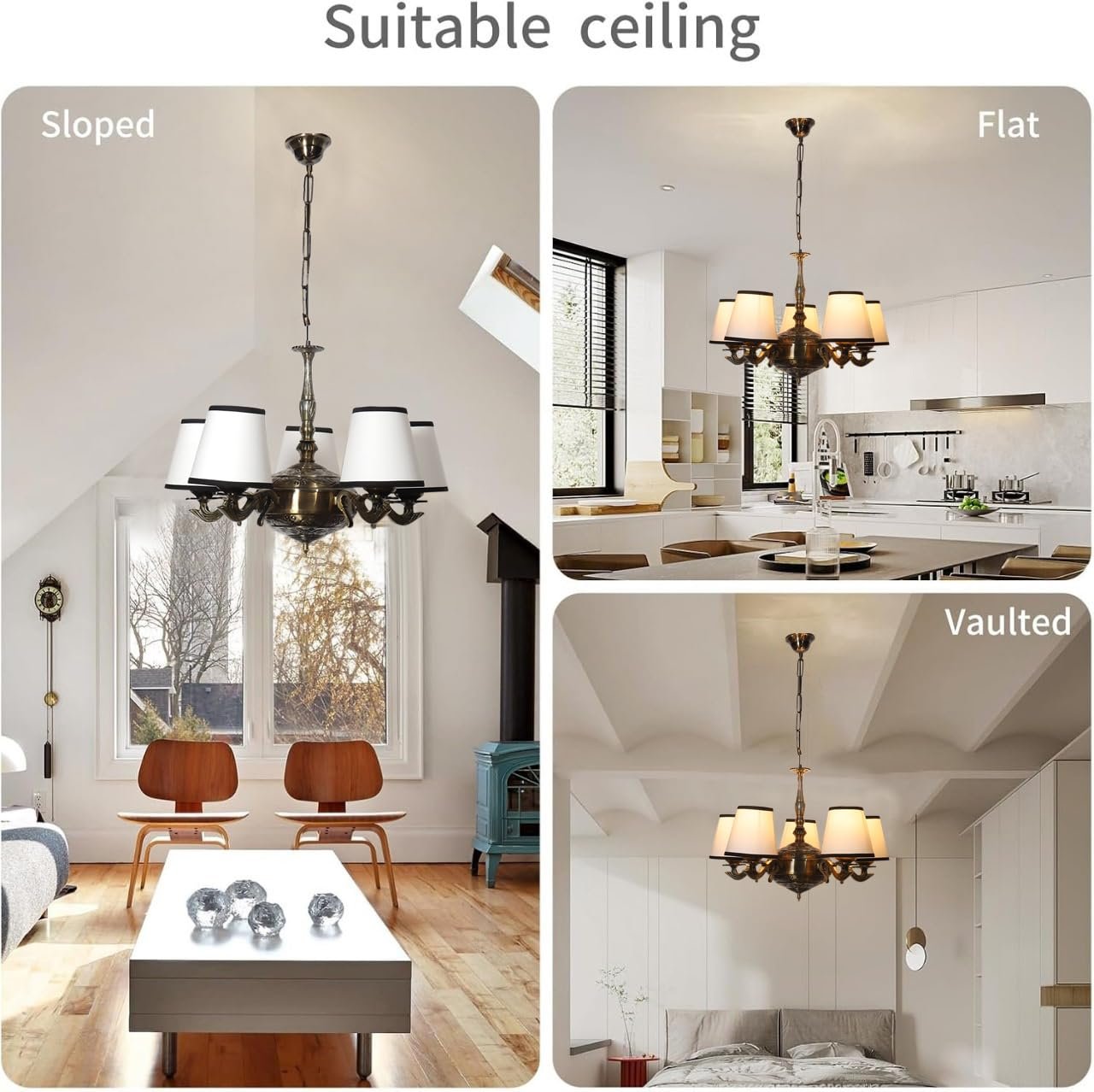 Lights White & Black conical Cotton Shade with Antique Golden Chandelier