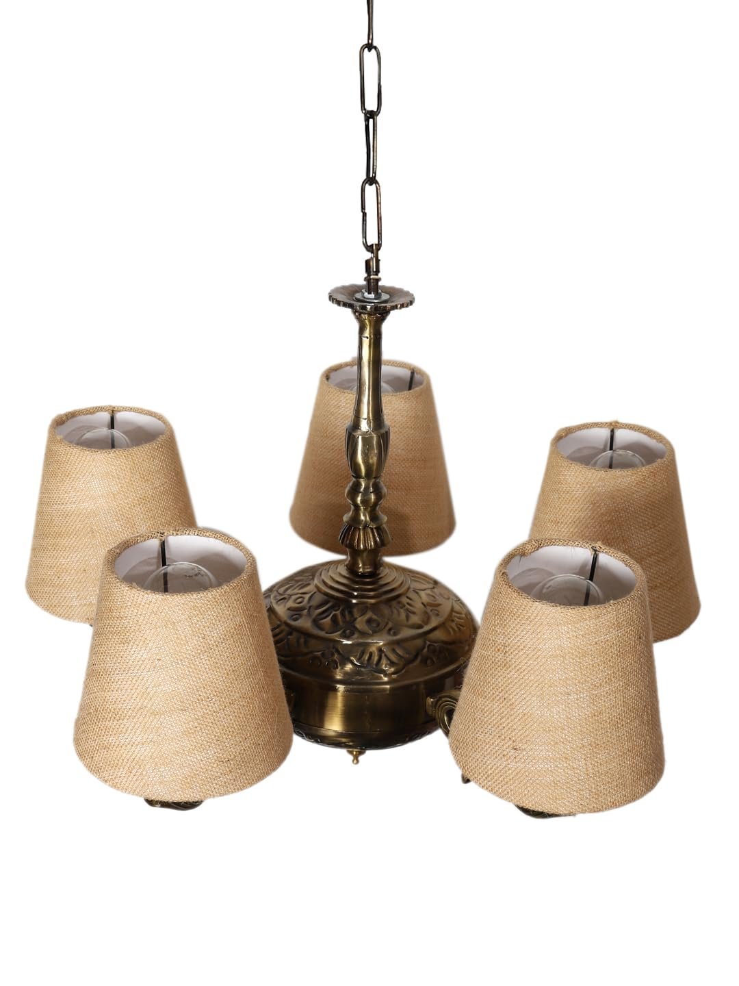 Lights Beige Jute conical Shade with Antique Golden Chandelier
