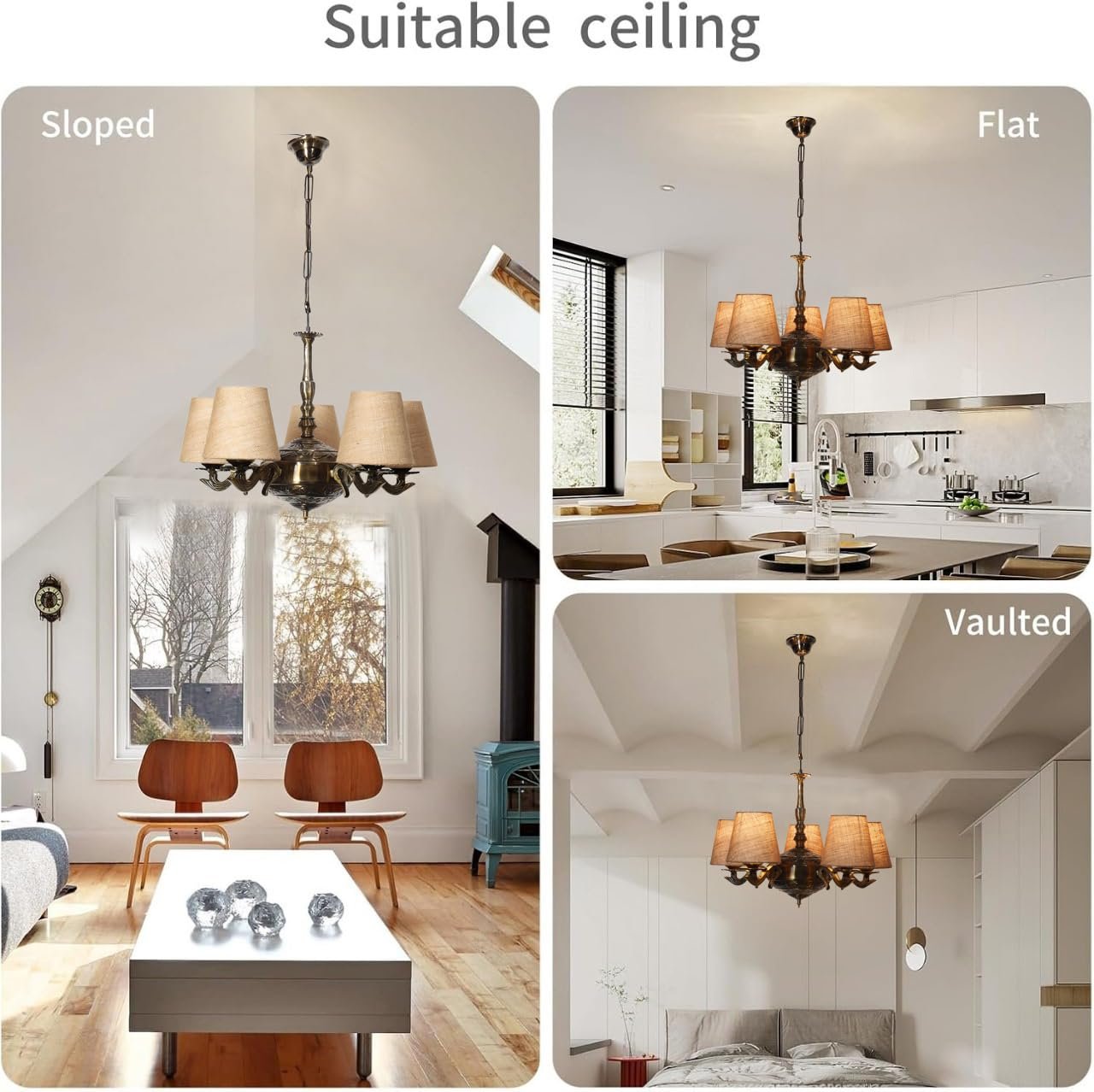 Lights Beige Jute conical Shade with Antique Golden Chandelier