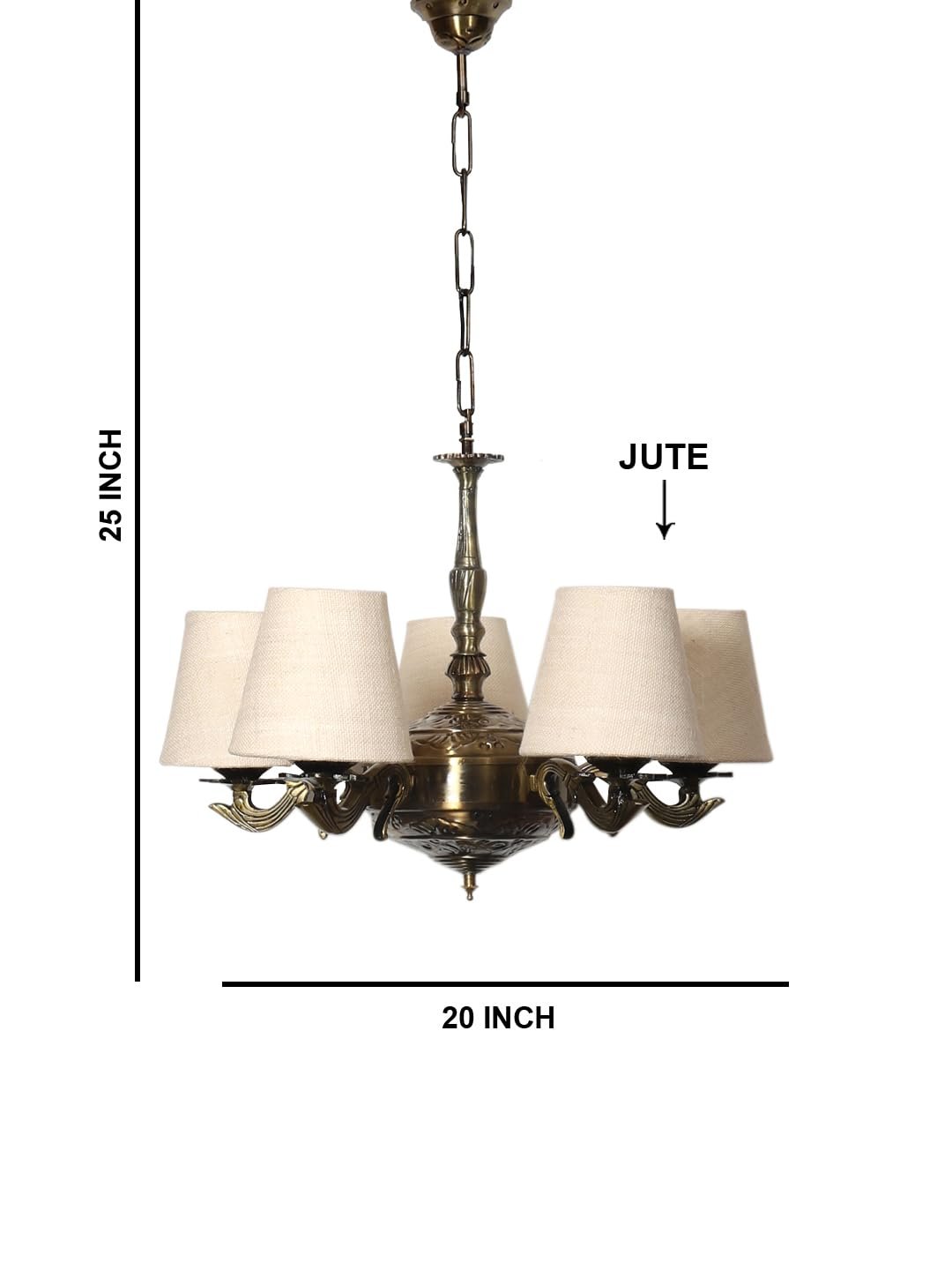 Lights White Jute conical Shade with Antique Golden Chandelier