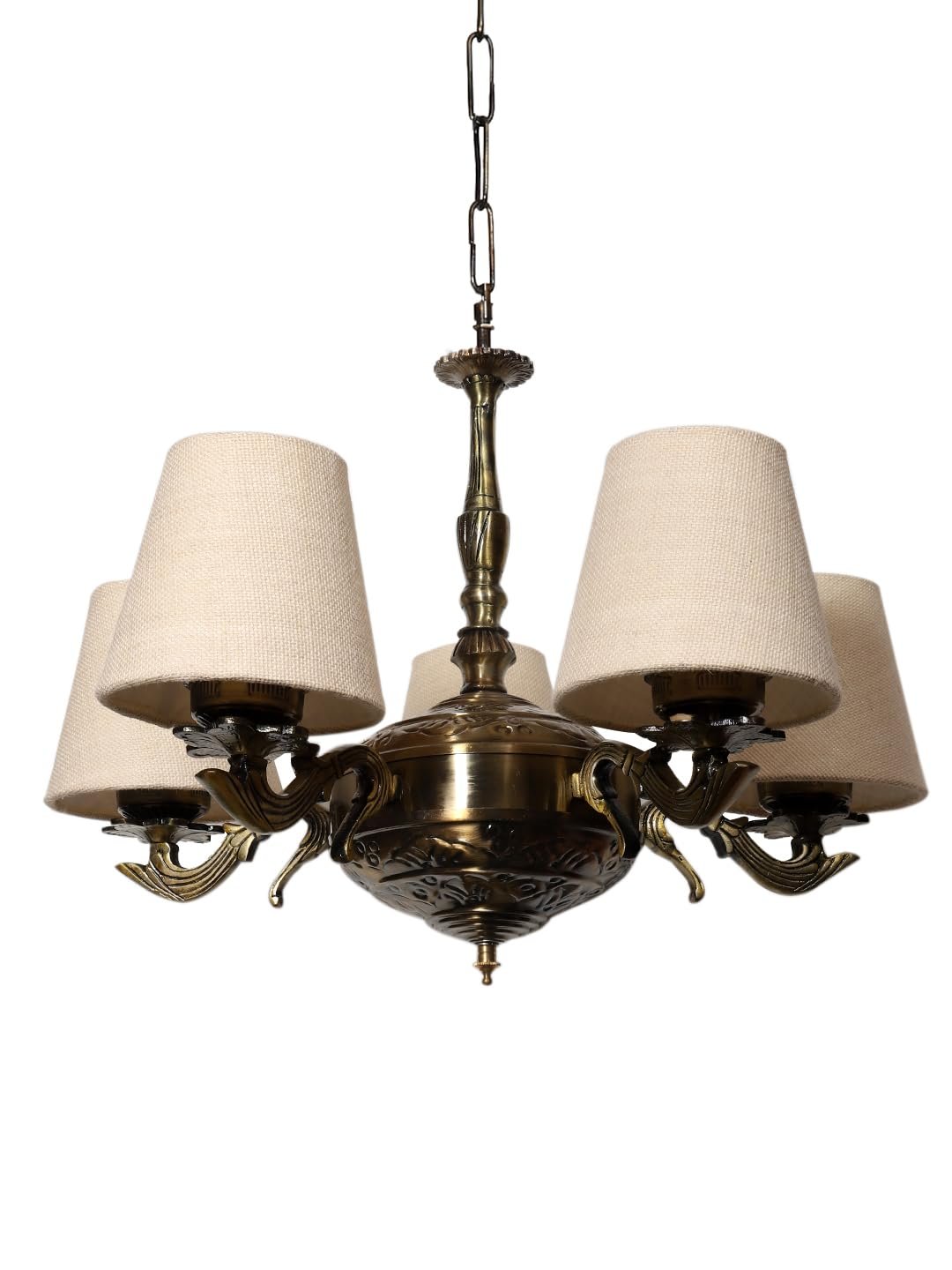 Lights White Jute conical Shade with Antique Golden Chandelier