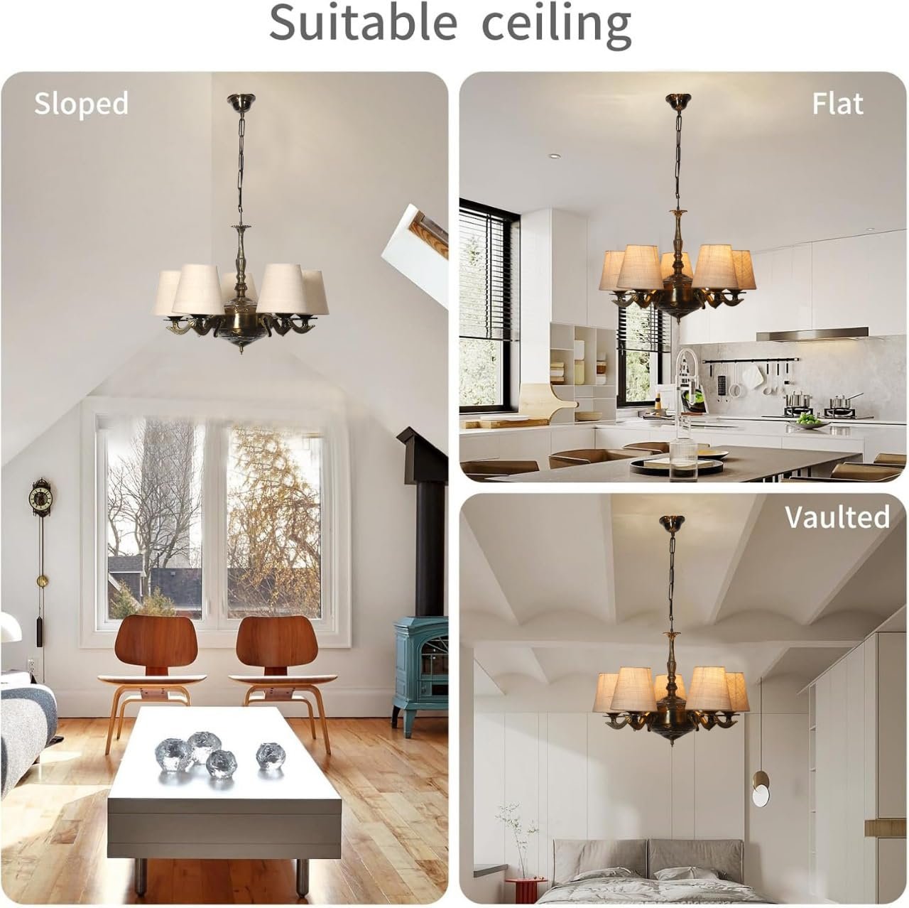 Lights White Jute conical Shade with Antique Golden Chandelier