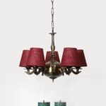 Lights Maroon Jute conical Shade with Antique Golden Chandelier