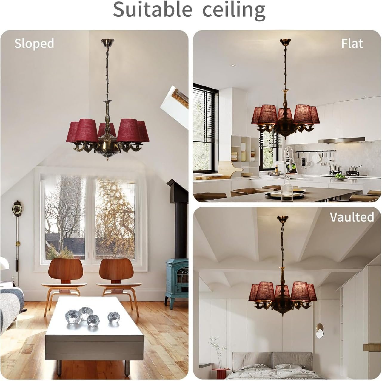 Lights Maroon Jute conical Shade with Antique Golden Chandelier