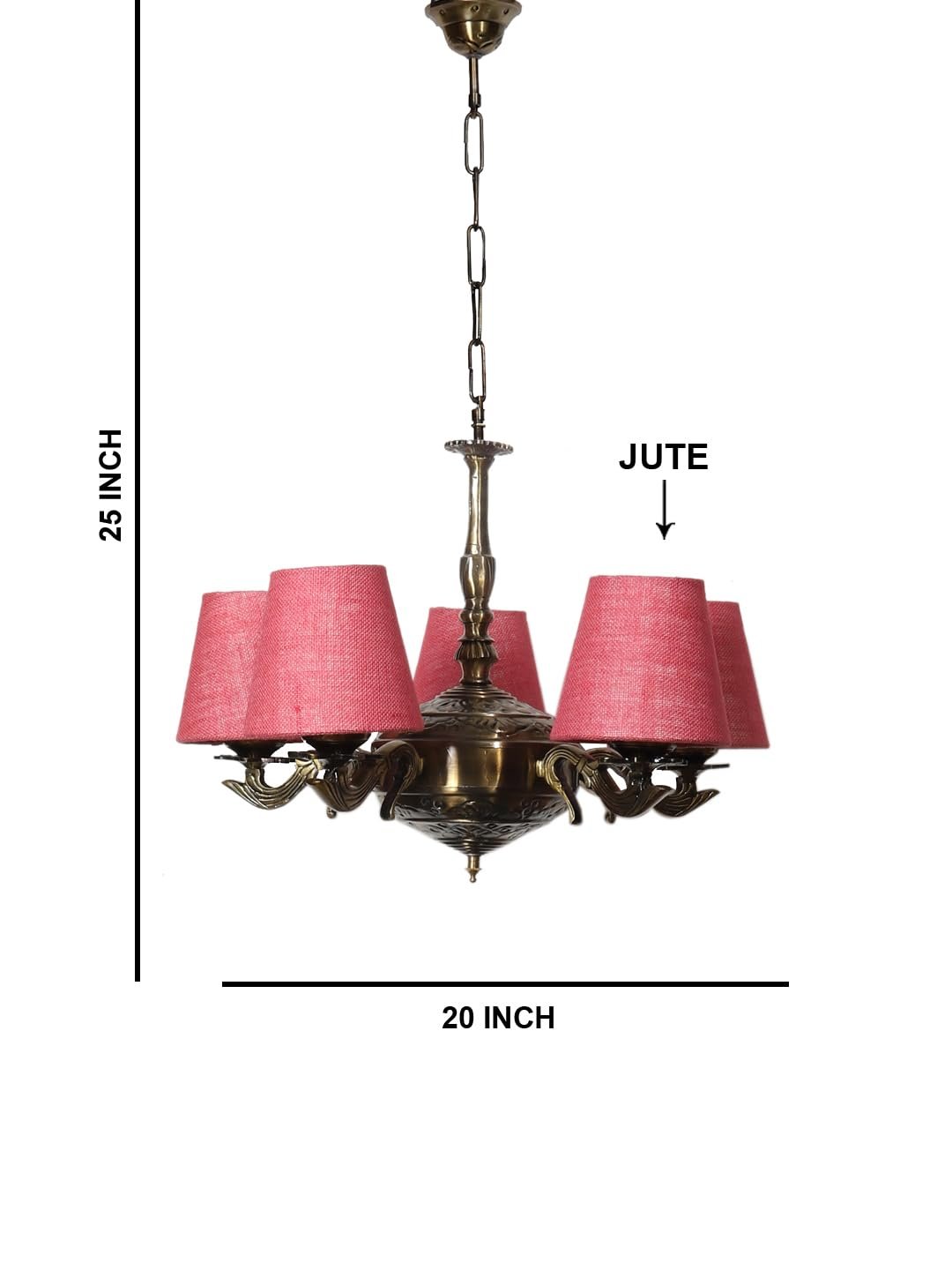 Lights Pink Jute conical Shade with Antique Golden Chandelier