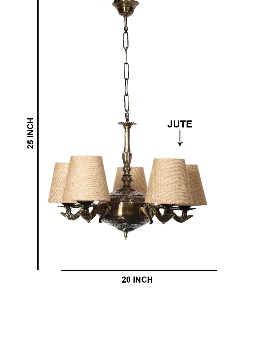 Lights Blue Jute conical Shade with Antique Golden Chandelier