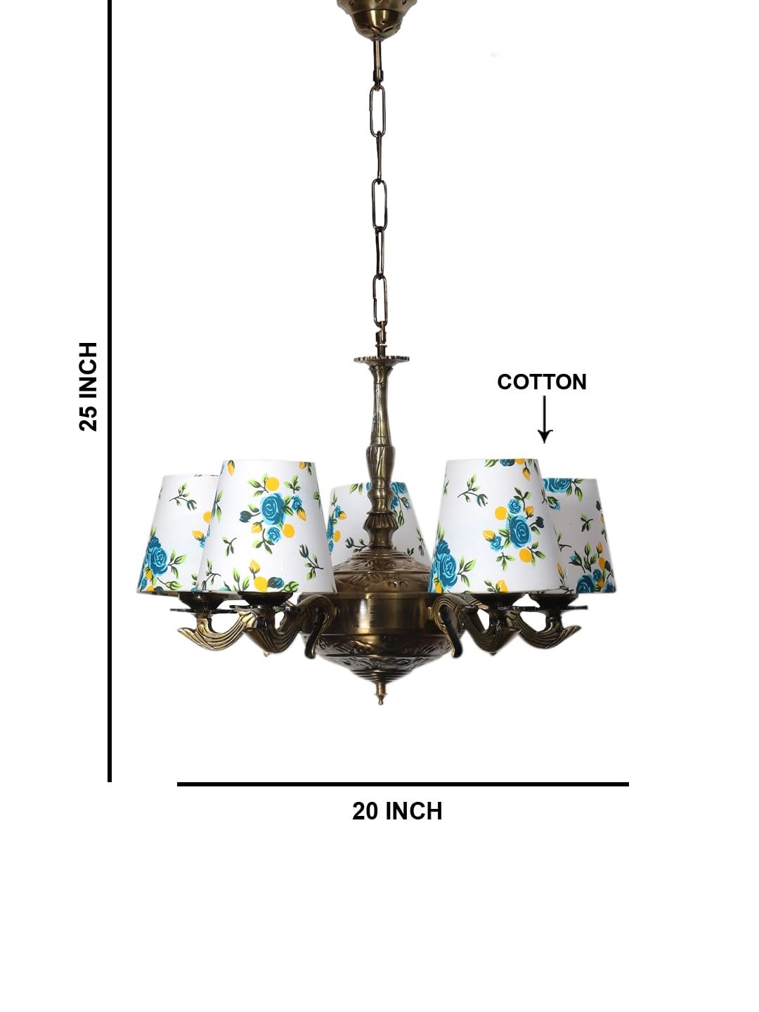 Lights Printed conical Cotton Shade with Antique Golden Chandelier -B