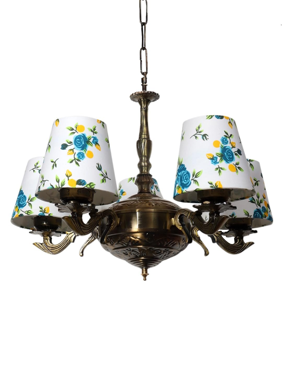 Lights Printed conical Cotton Shade with Antique Golden Chandelier -B