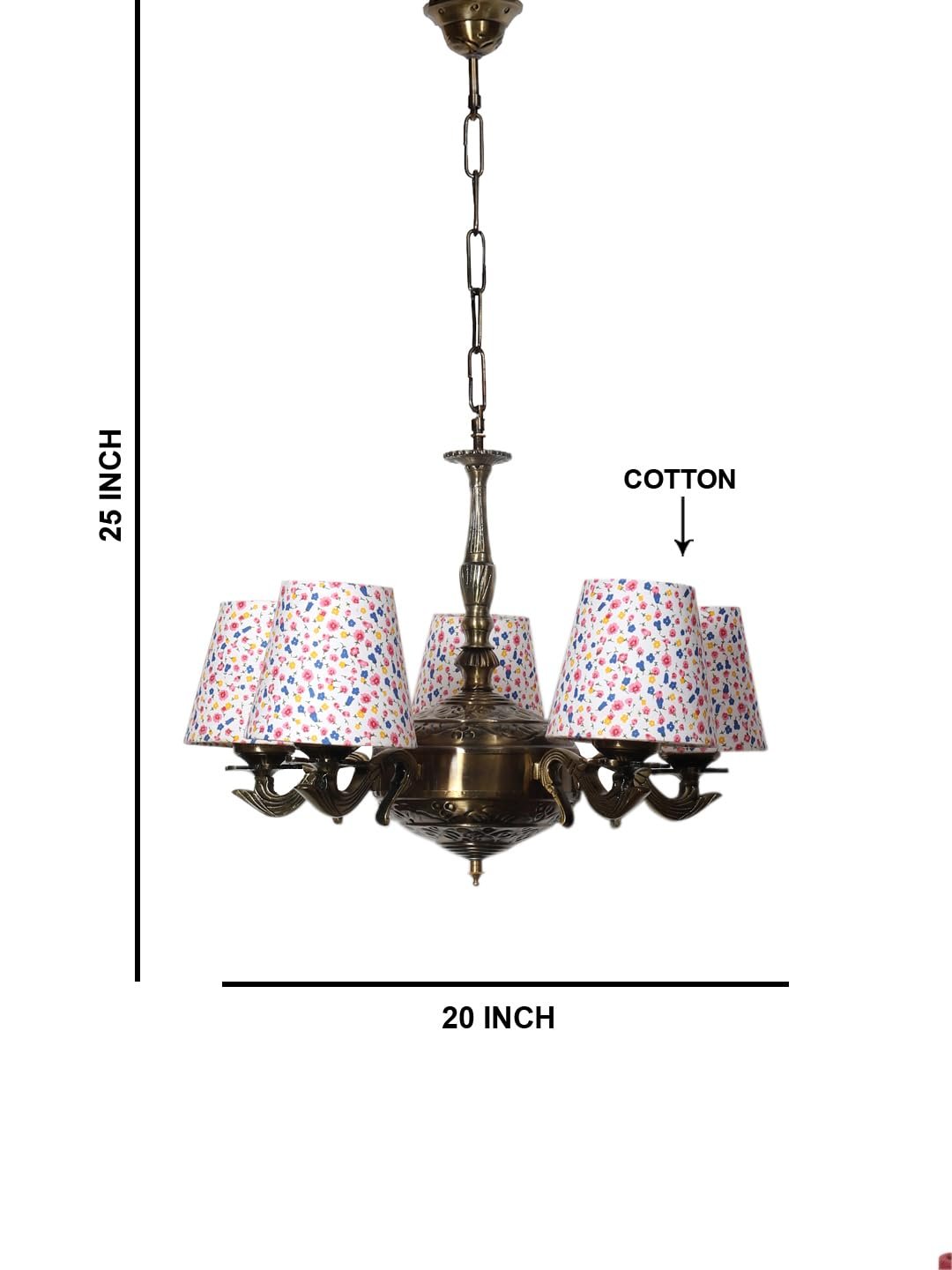 Lights Printed conical Cotton Shade with Antique Golden Chandelier -C