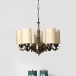 Lights Round Off-White Cotton Shade with Antique Golden Chandelier