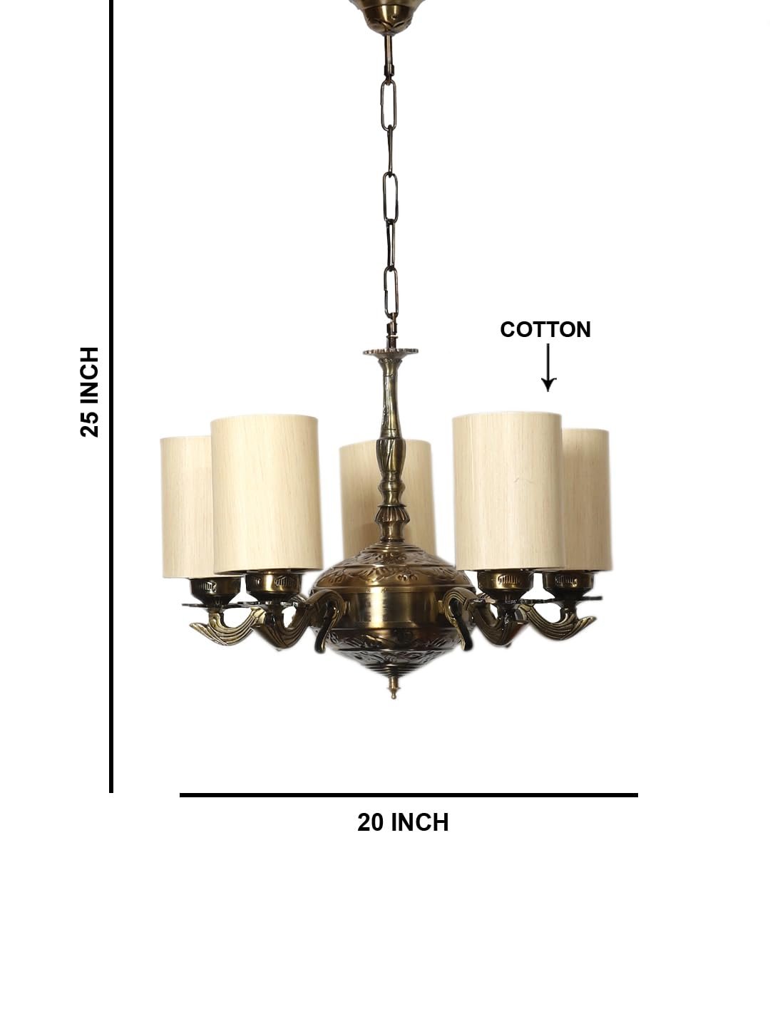 Lights Round Off-White Cotton Shade with Antique Golden Chandelier