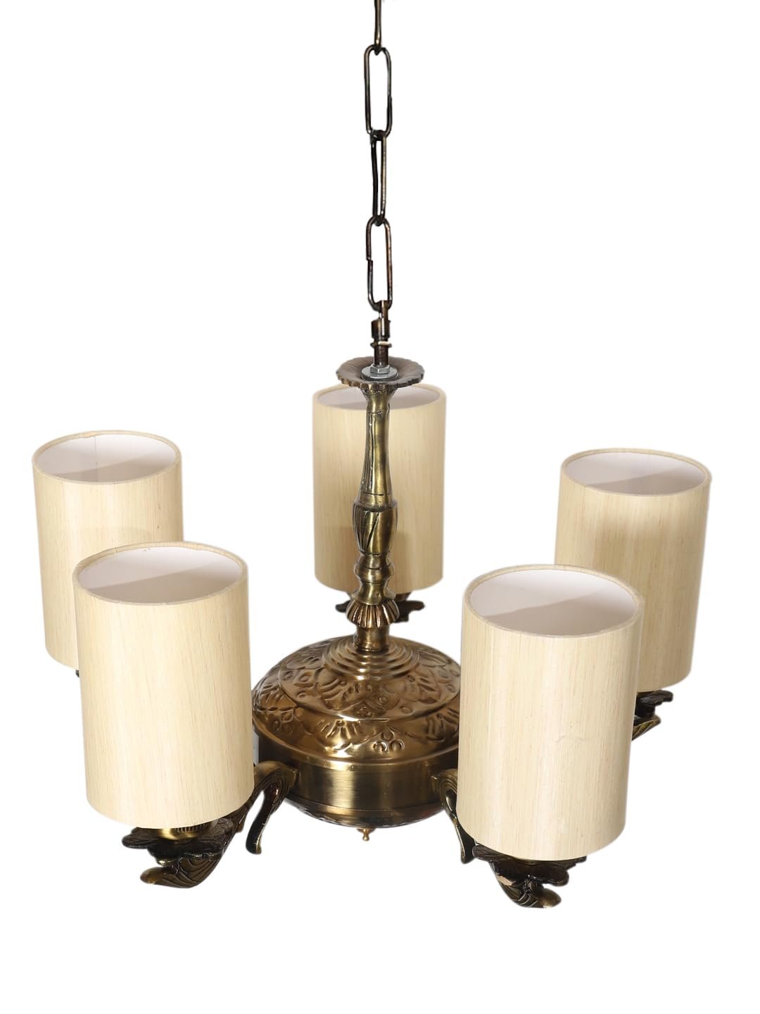 Lights Round Off-White Cotton Shade with Antique Golden Chandelier