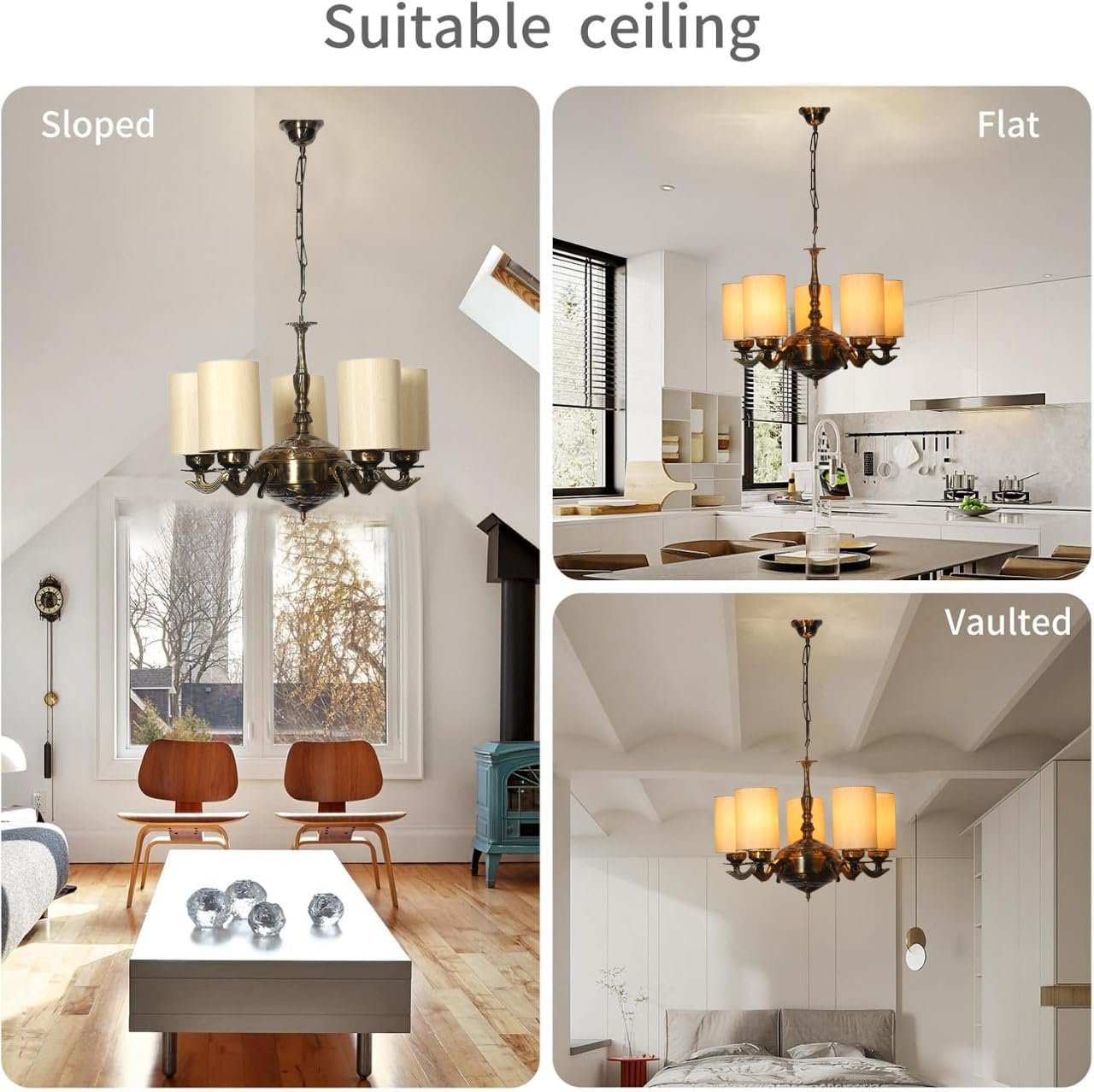 Lights Round Off-White Cotton Shade with Antique Golden Chandelier